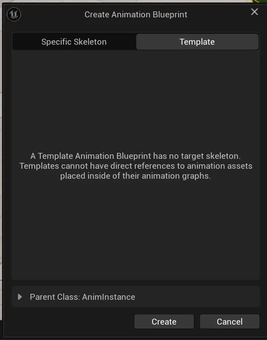 Animation blueprint template creation