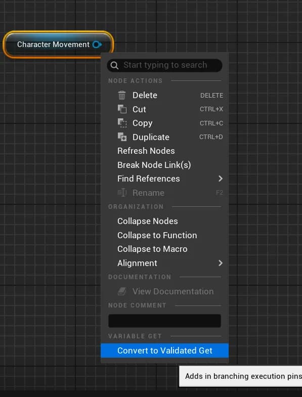 Validated get node node right click menu